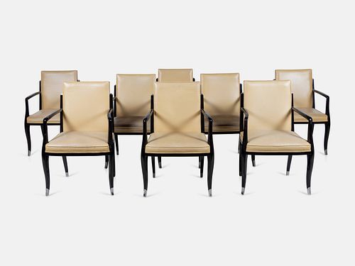 After Emile-Jacques Ruhlmann, Late 20th Century, Set of Eight Dining Chairs, Produced by Interior Crafts, USA