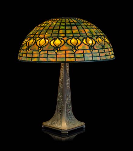 Tiffany Studios, American, Early 20th Century, Pomegranate Table Lamp raised on a Chinese base