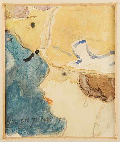 Gwen John "Profile of Lady in Yellow Hat" Watercolor and Pencil on Paper