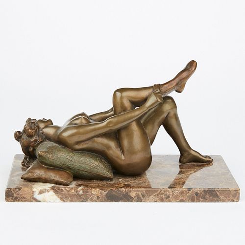 Louis Chalon "Recumbent Female Nude" Bronze Sculpture