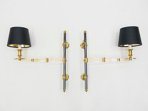 Pair of Maison Jansen Metal Brass Retractable Wing Sconces, 1960s