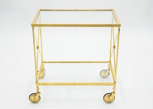 French Neoclassical Maison Jansen Gilded Iron Bar Cart, 1960s
