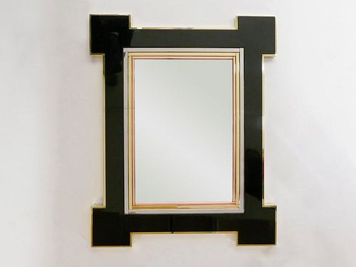Rare Mirror by Alain Delon for Maison Jansen Lacquer and Brass, 1975