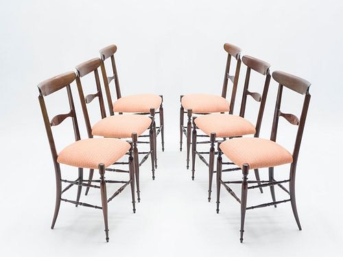 Rare Set of Six Campanino Chiavari Walnut Chairs by Fratelli Levaggi, 1950
