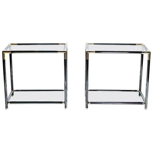 French Gunmetal and Brass End Tables, 1970s