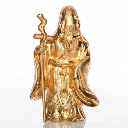 24K ELECTROPLATE FIGURINE, MONK WITH STAFF