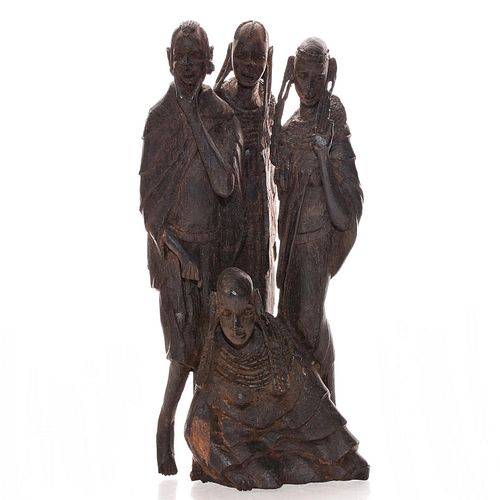 HAND CARVED AFRICAN FIGURAL GROUP SCULPTURE