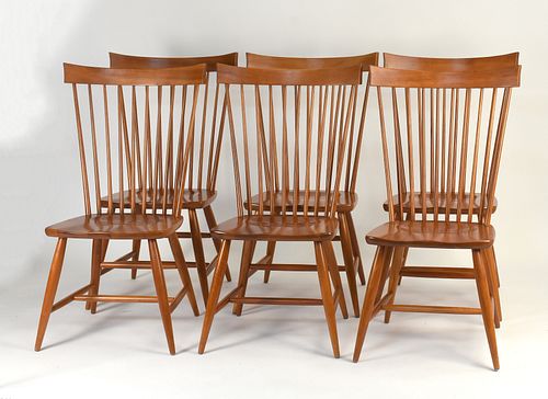 Set of six cherry dining chairs made by Charles Webb