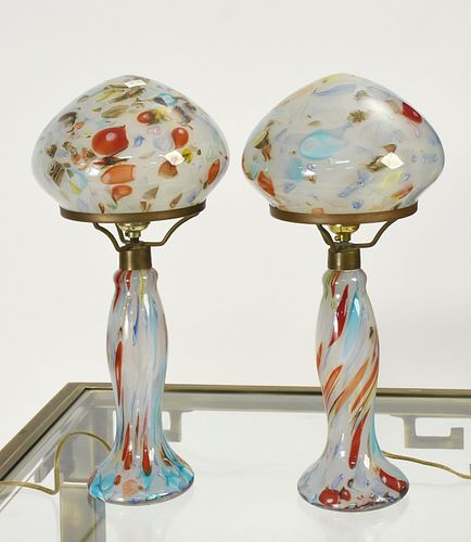 Pair of colored Murano glass mushroom style table lamps