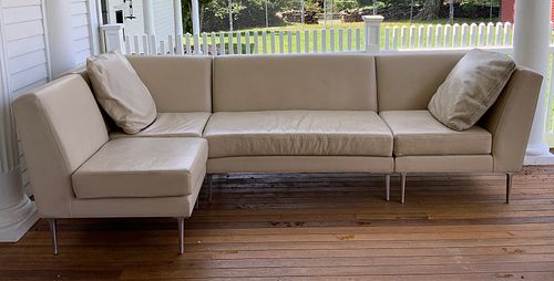 Italian cream leather and chrome sectional sofa