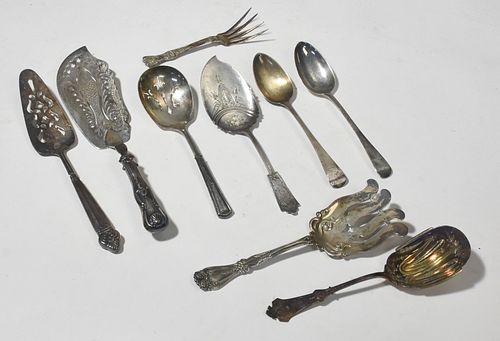 Nine sterling serving utensils