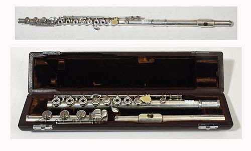 Silver flute marked Brannen-Cooper Brogger Mekanik