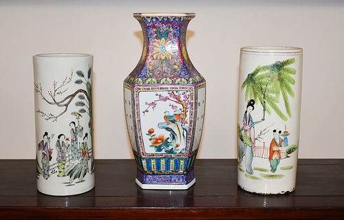 Two antique Chinese cylindrical vases