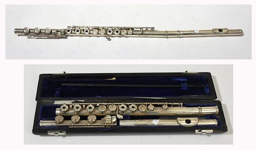 Silver flute with case, "Verne Q. Powell Boston" 