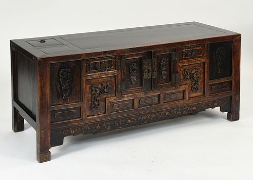 Carved multi drawer low Asian cabinet