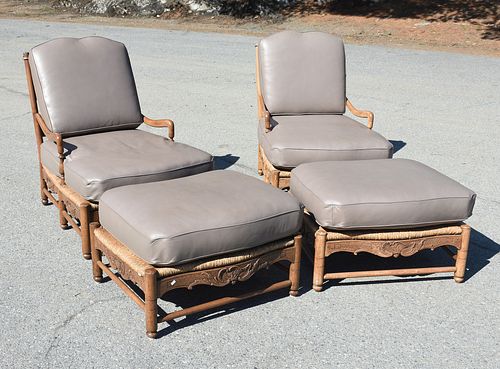 Pair of "Rossi" carved chaise lounges