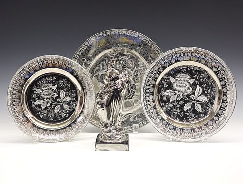 Lustre Figure And 3 Plates