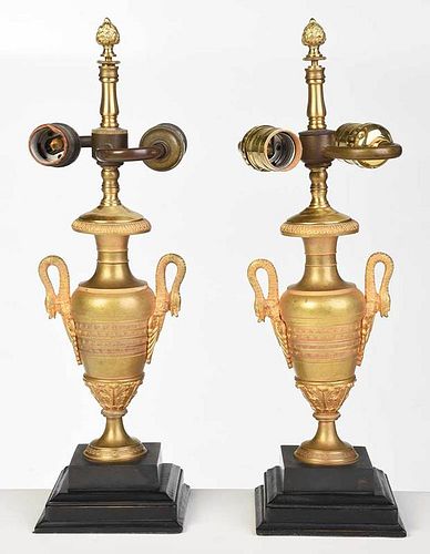Pair Empire Style Gilt Bronze Lamps