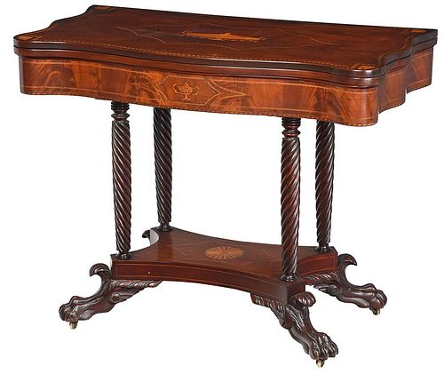 Neoclassical Urn Inlaid Mahogany Games Table