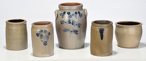 Five Salt Glaze Stoneware Crocks