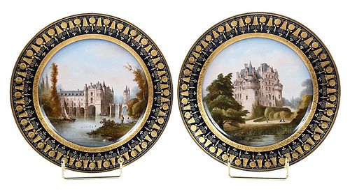 Two Sevres Gilt and Cobalt Blue  Painted Plates 