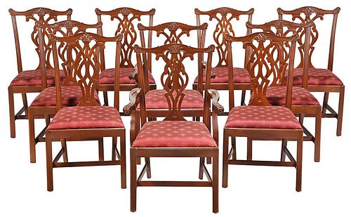 Ten Chippendale Mahogany Style Dining Chairs
