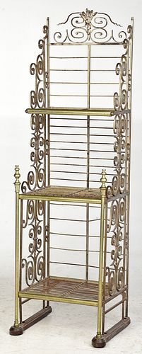 Vintage French Brass and Iron Bakers Rack