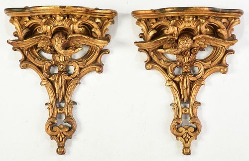 Pair Chippendale Style Gilt Eagle Brackets