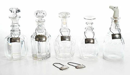 Five Period Decanters, Seven Sterling Markers