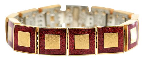 High Karat Gold, Diamond and Enamel Bracelet