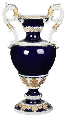 Large Meissen Cobalt Blue and Gilt Porcelain Urn