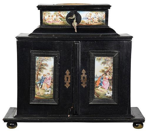 Viennese Enamel and Ebonized Table Cabinet 