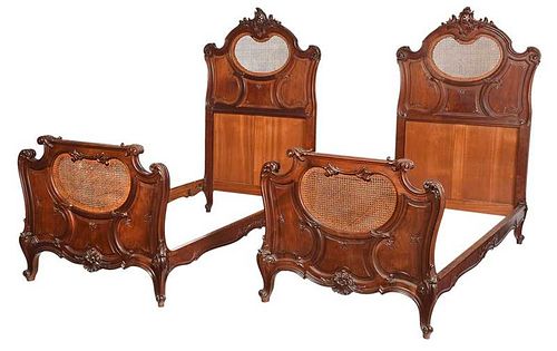 Fine Pair Provincial Louis XV Style Walnut Beds