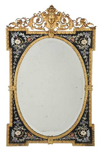 Fine French Enameled and Gilt Bronze Mirror