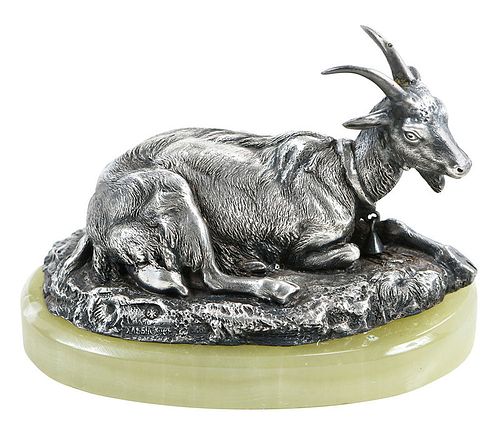 Russian or Russian Style Silver Reclining Goat