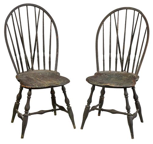 Pair of American Brace Back Windsor Side Chairs