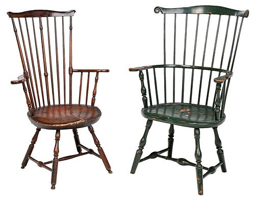 Two Early American Windsor Arm Chairs