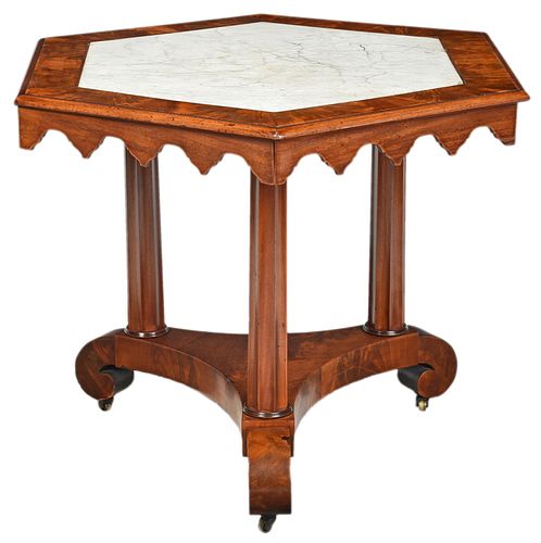 American Gothic Revival Marble Top Center Table