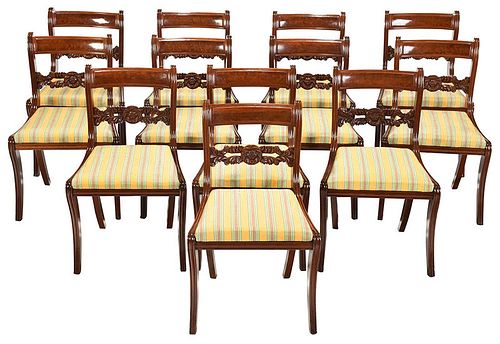 Fine Set of Twelve Classical Carved Mahogany Klismos Chairs