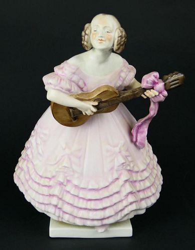LARGE HEREND HUNGARY WOMAN WITH GUITAR FIGURE