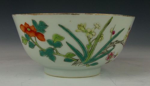 CHINESE HAND PAINTED FLORAL INSECTS PORCELAIN BOWL