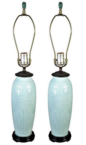 Pair of Chinese Celadon Porcelain Lamps
