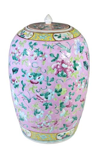 Large 19th C. Chinese Rose Ginger Jar