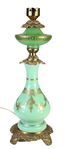 Apple Green & Gilt Glass Table Lamp