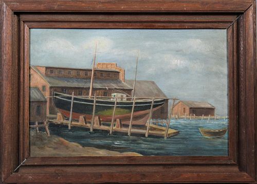 20th Century Oil on Board, "On the Dry Dock"