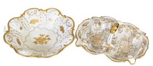 German Gilt Porcelain Bowl & Platter