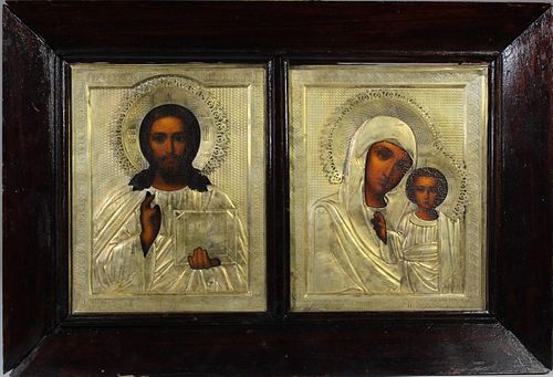 Pair of  Silver Russian Icons