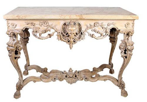 Marble Top Floral Motif Carved Console Table