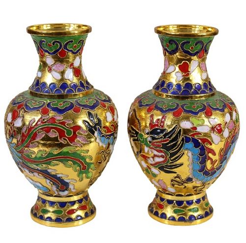Pair of Chinese Cloisonné Style Vases
