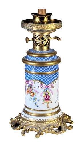 Hand Painted Porcelain & Gilt Lamp